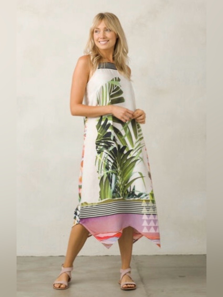 Prana Selene Tropical Palm Print Long Strappy Tank Dress